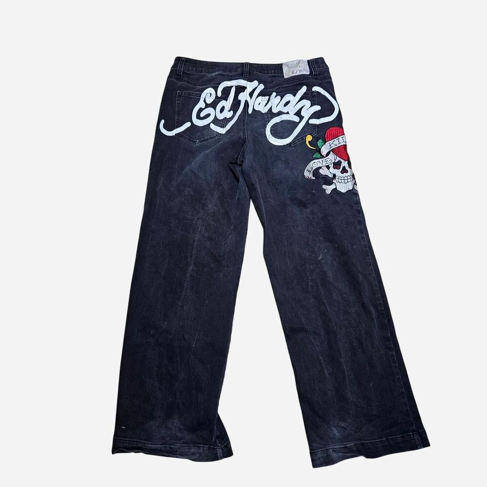y2k ed hardy love kills slowly wide leg jeans 32